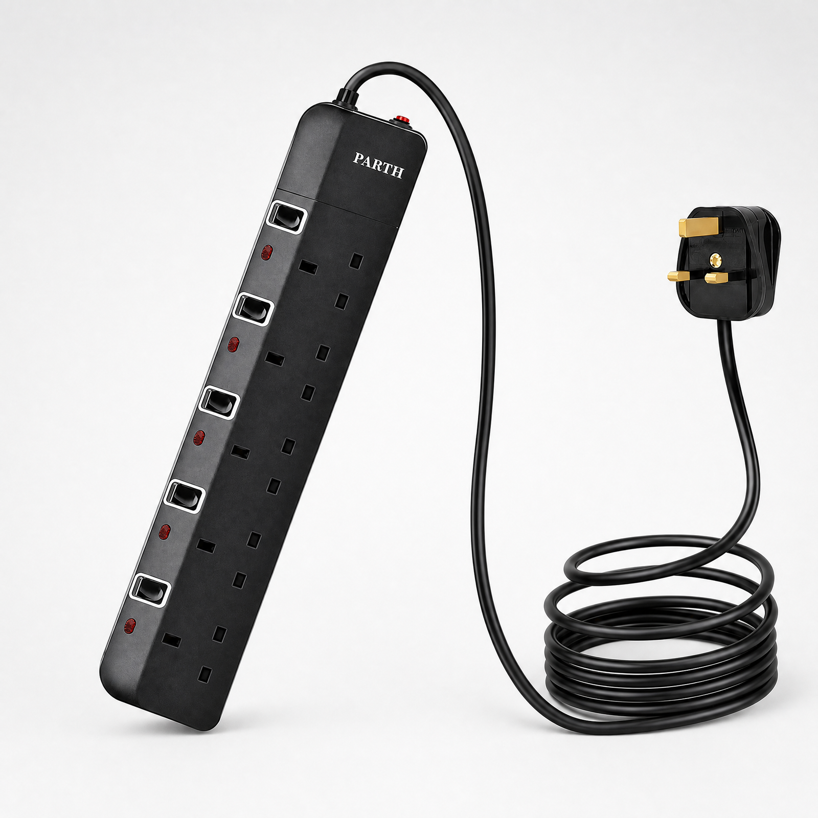 PARTH 3025 black 5-outlet extension lead