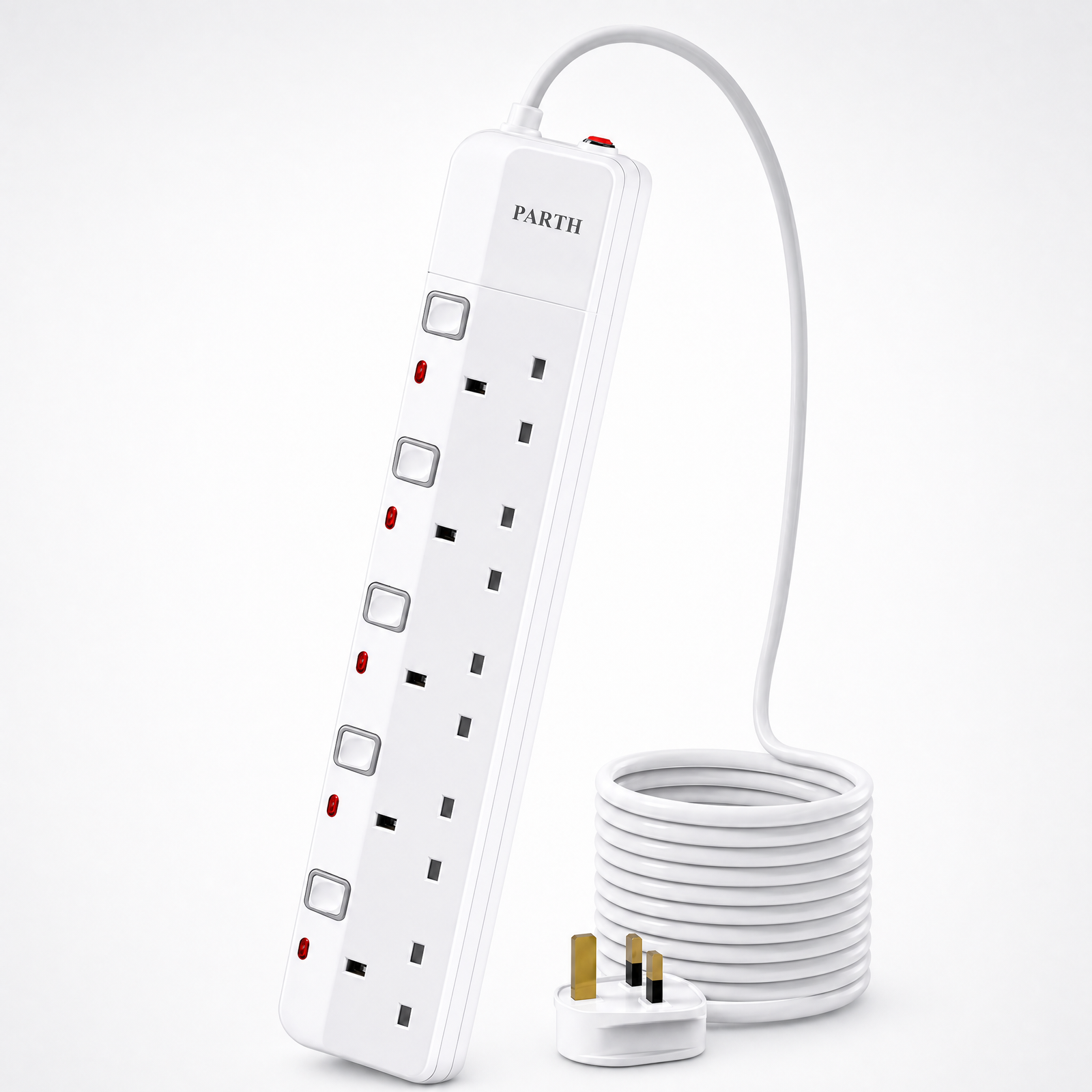 PARTH 3025 white 5-outlet extension lead
