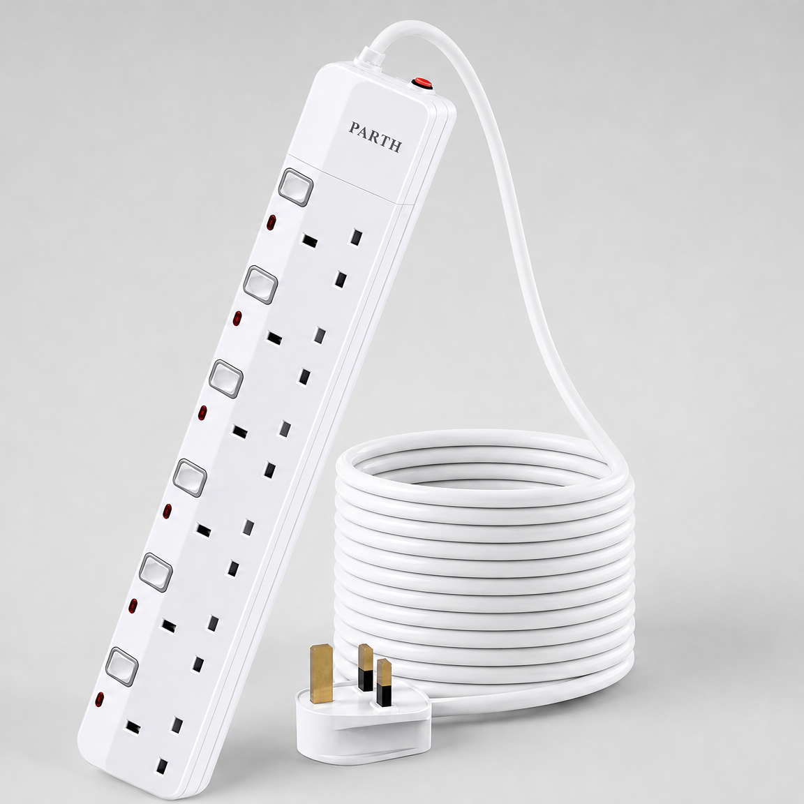 PARTH 3026 white 6-outlet extension lead