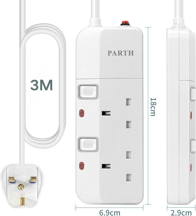 PARTH 3022 3M 2 Socket White Extension Lead image 6
