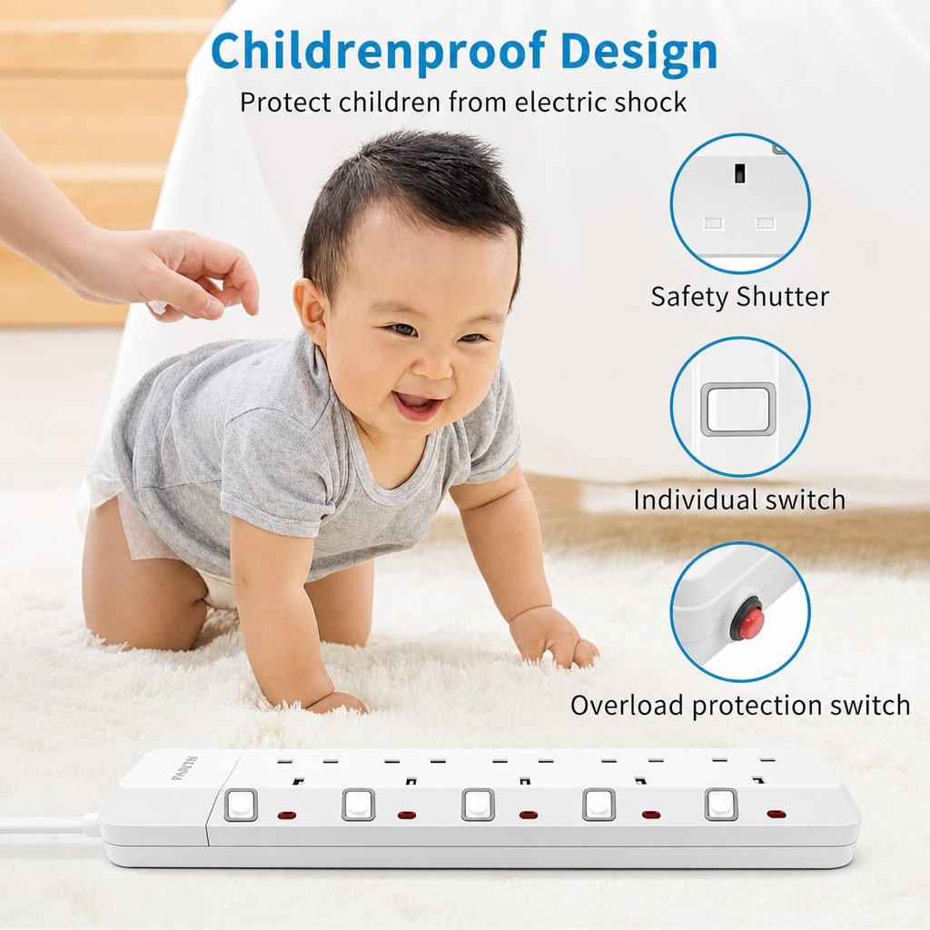 PARTH 3025 3M 5 Socket White Extension Lead image 4