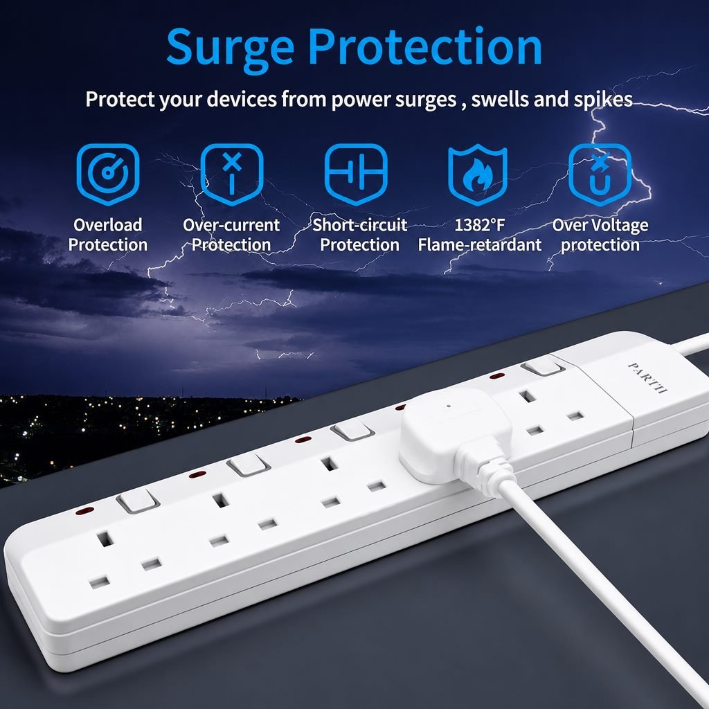 PARTH 3025 3M 5 Socket White Extension Lead image 2