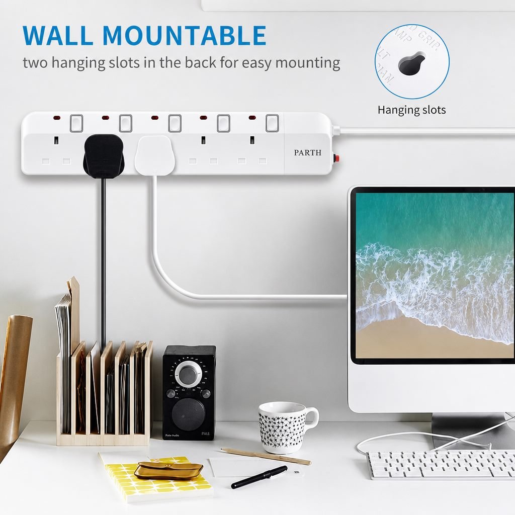 PARTH 3025 3M 5 Socket White Extension Lead image 3