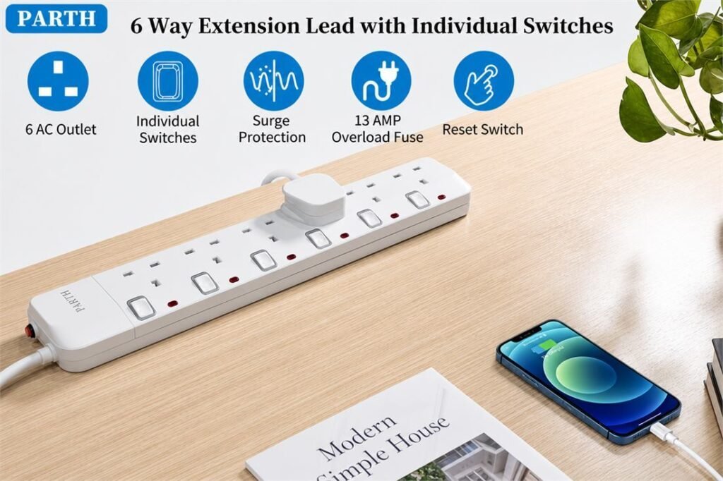 PARTH 3026 10M 6 Socket White Extension Lead specification image