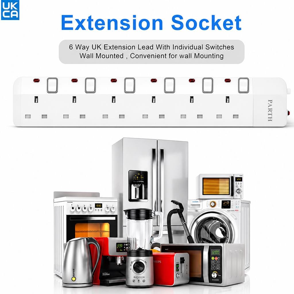 PARTH 3026 3M 6 Socket White Extension Lead image 3