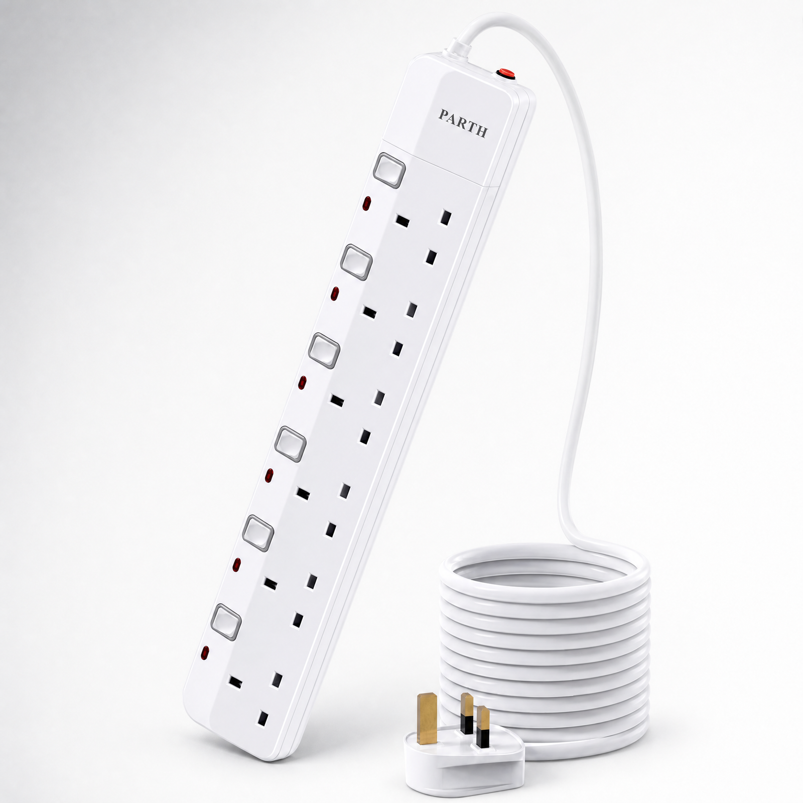 PARTH 3026 3M 6 Socket White Extension Lead